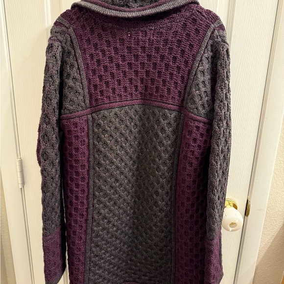 Aran Crafts Sweater Women Large Merino Wool Button Jacket Coat EUC Purple Gray - Picture 3 of 4